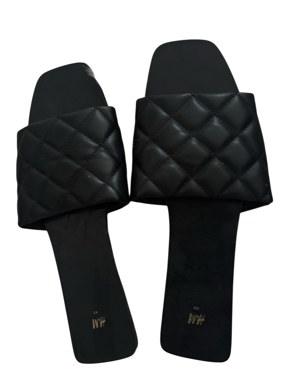 H&M Black Quilted Vegan Leather padded flat Slippers